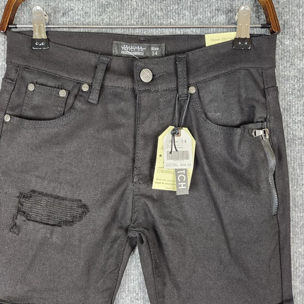 NWT Trestles Supply Co Girls Black Moto Distressed Jeans Size 14